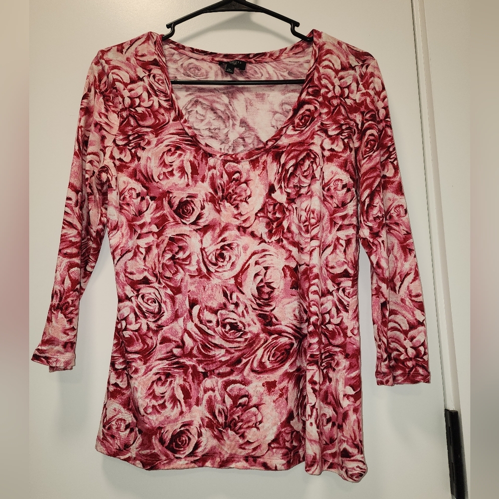 Talbots Pink and White Floral Long Sleeve Top